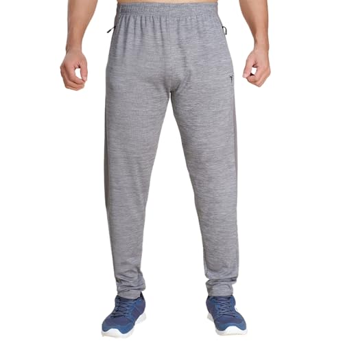 Image of TECHNOSPORT Men's Melange Slim Fit Techno Dry Trackpants Drawstring 2-Pocket Polyester Joggers for Gym Running Workout UPF50+ Anti Odour