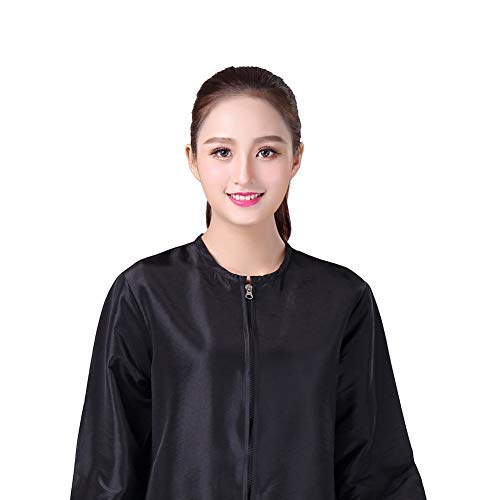 KAHOT Professional Salon Smock Stylist Jacket Cosmetology Uniform Zipper Hairdressing Cape Hairdresser Work Clothes Hair Beauty SPA Guest Client Kimono Gown (M, Black) - Thumbnail 6