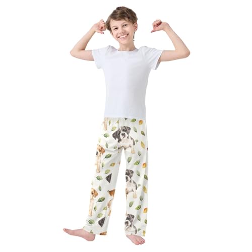 Dogs and Leaves Boys Pants Boys Athletic Pants Long Pant for Boywith Pockets Wide-Leg Size 6-14Y3