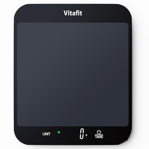 Vitafit 15kg Bilancia Cucina Digitale, Precisione 1g dalla Nostra Bilancia Fabbrica Professionale Dal 2001, Approvata LFGB Bilancia Alimentare per Cucinare e Cuocere, 215x180mm, 3 Batterie AAA, Nera