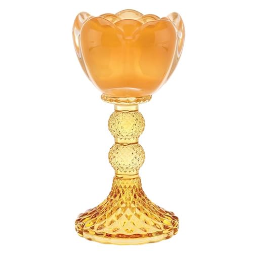 47th & Main Glass Votive Candle Holder, 3.5" Diameter x 6" Tall, Marigold