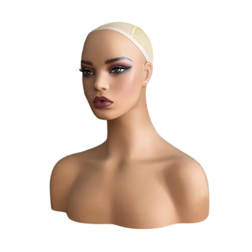 Generic Cabeça de manequim feminina realista, suporte para peruca com ombro e maquiagem, cabeça de m