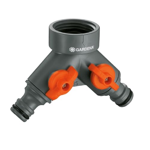GARDENA 2-way valve: water distributor for faucet with 33.3 mm (G 1 ") - thread, for simultaneous connection of two devices, both outputs regulated (940-20)