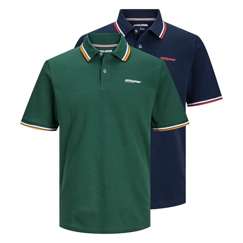 JACK & JONES Poloshirt Herren 2er-Pack – Klassische Poloshirts für Herren – Männer Poloshirt Kurzarm mit Kragen, Atmungsaktiv & Pflegeleicht für Büro, Freizeit & Sommer