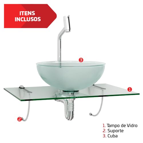 Lavatório Vidro Suspenso 50x35 Com Cuba De Apoio Transparente 29cm - Beltempo