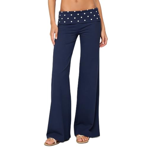 Image of Lounge Yoga Pants for Women Fold Over Low Waist Wide Leg Bell Bottoms | Y2K Foldover Pants, Flare Leggings, Low Rise Yoga Sweatpants