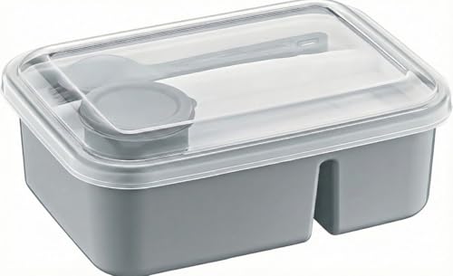 3 Bölmeli Beslenme Kabı, 920 ml, Sosluklu Sızdırmaz Kapaklı, Bpa İçermez, Çatal Kaşık Dahil, Gri