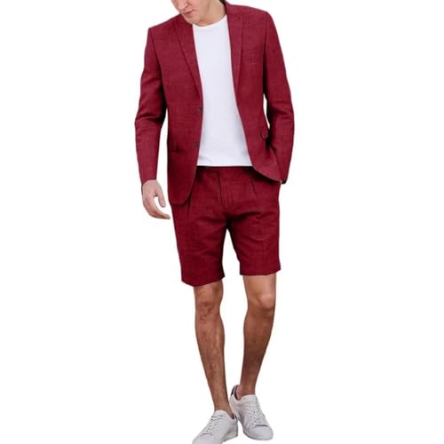 Casual Linen Short Suit Sets for Men Summer Suit Beach Wedding 2 Piece Tuxedo Blazer Shorts Suit