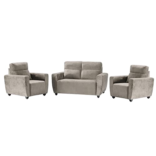 Image of Wakefit Sofa Set | 3 Year Warranty | Sofa 4 Seater, 4 Seater Sofa for Living Room, Wooden Sofa Set, Sofa Set 2+1+1 Seater - Belize(Fabric-Velvet : Stone)