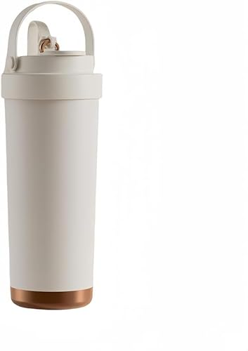 Emuia ストロー付き タンブラー セラミックコーティング 500ml 真空断熱 保冷 保温 こぼれない 蓋付き 大容量 車載対応 ドリンクホルダー サイズ スリム設計 コーヒー 水筒 携帯 オフィス 通勤 アウトドア スポーツ (ベージュ-750ML)