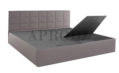 Image of APRODZ Upholstered King Size Bed with Box Storage (Light Grey Leatherette)