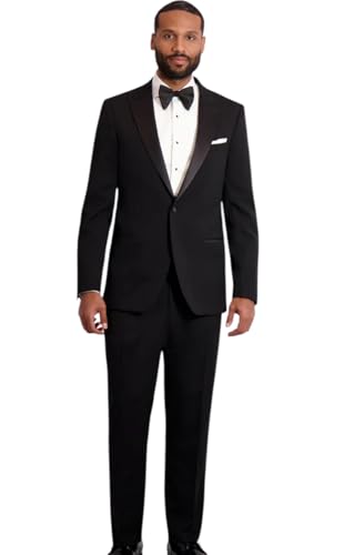 IKE Behar Super 120's Luxury Wool Fabric 1B Peak Slim Fit Tuxedo (as1, Numeric, Numeric_42, Regular, Short) Black