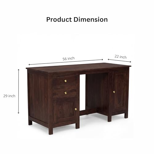 Image of SONA ART & CRAFTS Solid Sheesham Wood Study Table for Students Big Size with 2 Drawers & 2 Doors Wooden Study Desk with Chair Office Table for Work from Home Office Desk Computer Desk (Walnut Finish)