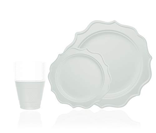 image for Tiger Chef 144-Pack White Color Round Scalloped Rim Disposable Plastic