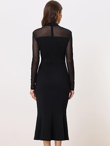Allegra K Women's Sheer Mesh Bodycon Dress Long Sleeve Mock Neck Elegant Cocktail Mermaid Dresses4