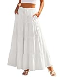 Scarlet Darkness Long Skirts for Women Flowy Boho Tiered Renaissance Maxi Skirt with Pockets White S