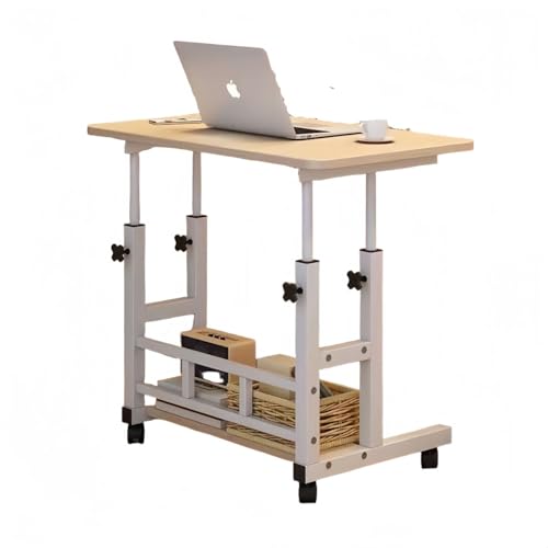 VZXキャスター付きベッド昇降式デスクコンピュータ昇降式ベッド高さ調整組立簡単高さ調整テレワーク (2?のホワイトメイプル,60cm*40cm)