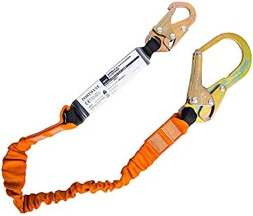 Portwest Single 140kg Lanyard with Shock Absorber, Size: One Size, Colour: Black/Orange, FP74K1R