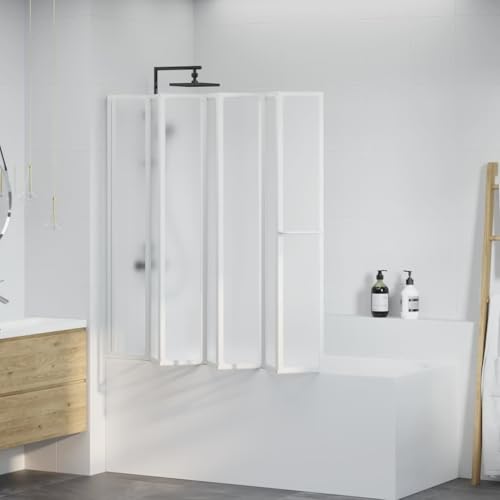 Teenpull Mampara de ducha de 140 x 168 cm con 7 paneles plegables y toallero, marco de aluminio, ahorro de espacio, montaje universal para baño, incluye juntas de goma