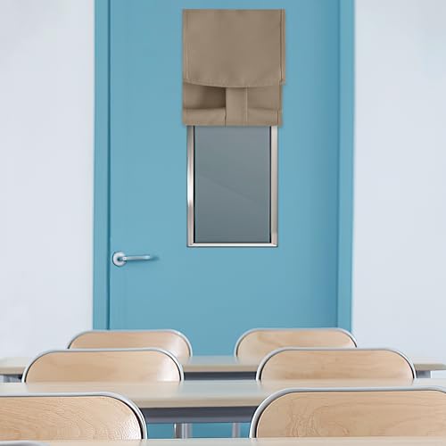 PONY DANCE Lockdown Shades - Classroom Door Window Cover, Blackout Shades for Classroom Doors, Room Darkening Design Blocks Views, W10 x L36 inch, Mocha