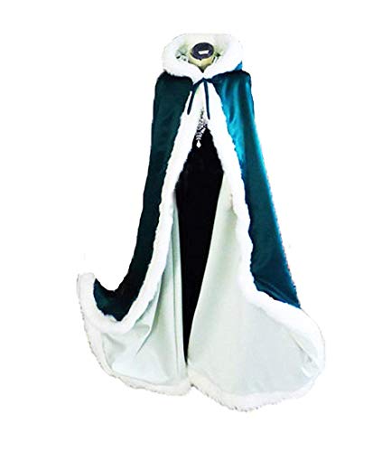 Icy Sun Wedding Cape Hood Cloak for Bride Winter Coat with Faux Fur Free Hand Muff ICY101 Teal