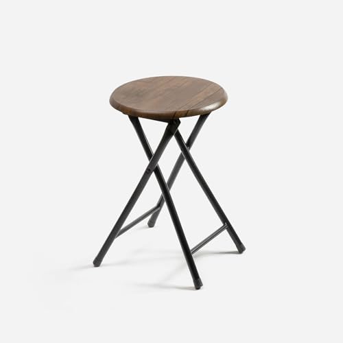 THE SECRET HOME - Pack de 2 Taburetes Plegables de Madera y Metal - Alto. 45 x Ø30 cm - Banqueta sin Respaldo - Ideal para Cocina, Terraza o Jardín - Color Madera Oscura - imagen 5