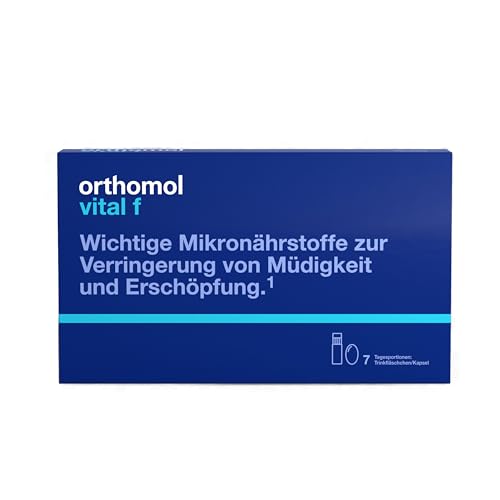 Orthomol Vital f Trinkfläschchen/Kapsel: 27 spezifische Nährstoffe für Frauen mit B-Vitaminen & Magnesium zur Verringerung von Müdigkeit & Erschöpfung*, trinkfertig, Orangengeschmack 7 Tagesportionen