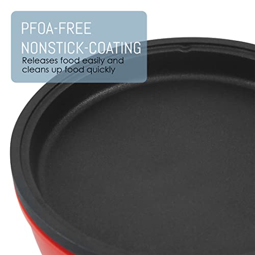 Elite Gourmet EGL-6101 padella personale riscaldamento rapido 650 Watt padella elettrica antiaderente con coperchio in vetro temperato, rosso - immagine 5