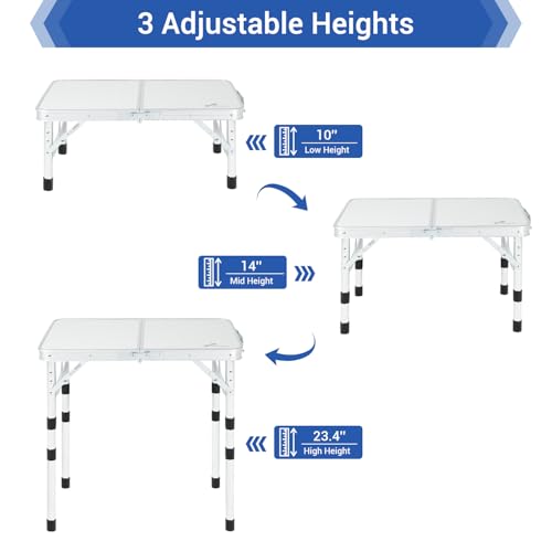 Sportneer Camping Table: Adjustable Height Small Folding Table 23.6" L x 15.7" W 3 Height with Mesh Layer - Compact & Portable Camping Essentials for Outdoor Camp Garden Picnic BBQ Dining Cooking - Image 5
