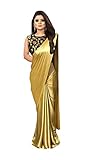 Peegli Saree Indian Women's Golden Sari Satin Silk Solid with Blouse Piece