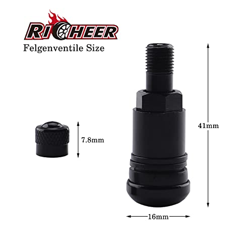 Autoventil Richeer 4 Stück aus Aluminium in Schwarz mit 11,3 mm Ventilloch