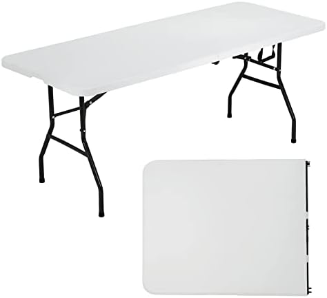 6 FT Folding Table Heavy Duty Plastic Table Indoor Outdoor Portable Fold Up Table Party Dining Table Utility Camping Table Hold Up to 500 LBS White