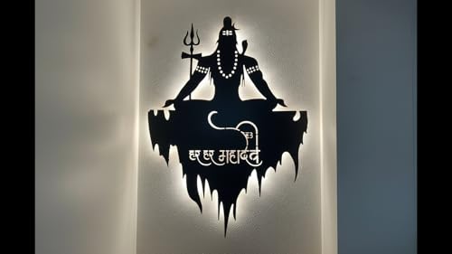 Image of Saifix Lord Shiva Metal Wall Art for Home & Temple Decor | Spiritual Wall Hanging with Trishul & Damru Design | Heavy Gauge Steel | Rust-Resistant Matte Black Finish