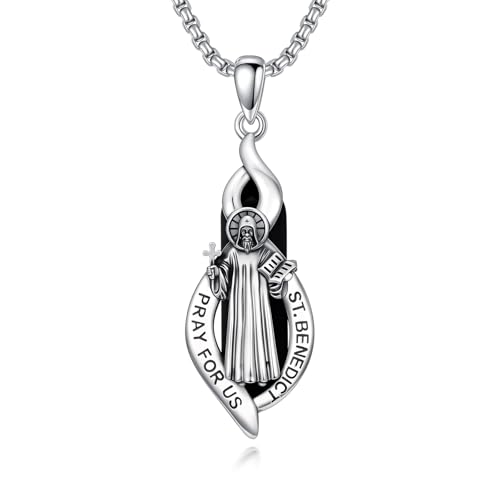 Pendentif Saint Benoît en argent 925 et obsidienne, un bijou de prestige