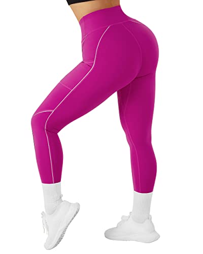 Image of SUUKSESS Women Reflective High Waisted Running Leggings with Pockets Yoga Pants