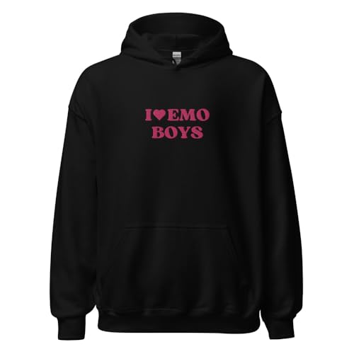 I Love Emo Boys Embroidered Unisex Hoodie Funny I Heart Emo Boys Saying Quote Cap Trendy Gift For Her Hoodie