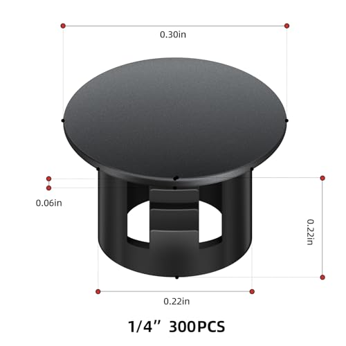 Image of 300PCS 1 /4 inch Plastic Plugs Hole, Black Round PA66 Plug Furniture Hole Decorative Cover