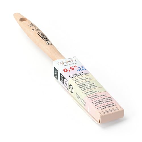 TubeRoo Lackierpinsel 12 mm Kleiner Pinsel - Premium Lackpinsel für Lacke, Holz-Öl & Wand-Farbe - Lasurpinsel für Holz-Lasur - Profi Malerpinsel - Flachpinsel, Farbpinsel mit feiner Spitze