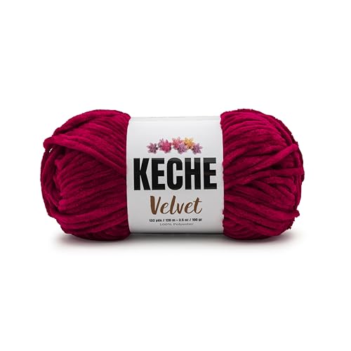 Image of Keche Velvet Yarn for Crocheting, Soft Chenille Bulky Baby Blanket Amigurumi Yarn 100 gr (132 yds) - Burgundy