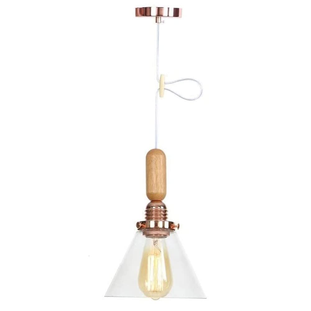 Lámpara colgante nórdica de madera y cristal E27 para techo de cocina loft