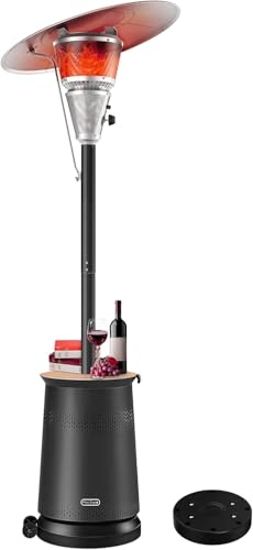 Mars Explo 50,000 BTU Patio Heater for Outdoor Use With Adjustable Heat Focusing Top, Portable Propane Patio Heater with Wheels, Stainless Steel Burner for Porch, Deck, Garden, Commercial(Black)