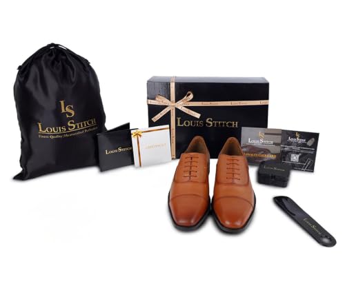 Image of LOUIS STITCH Men's Italian Leather Oxford Formal Shoes Handmade Lace Up Shoes for Men Officewear (LSEUOX)