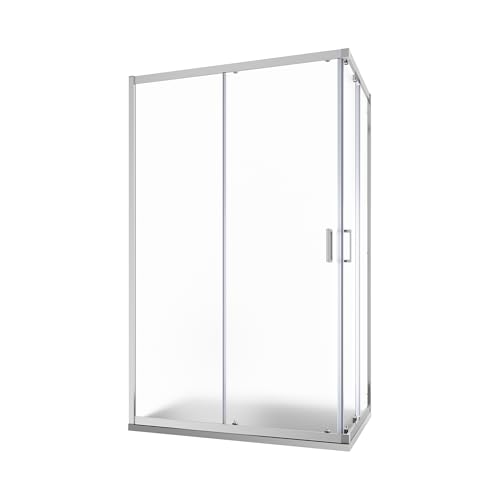 Box Doccia Angolare Due Ante Scorrevoli Cristallo Temperato 6mm Profili Squadrati Cromati Altezza 185 cm - Tonga (Vetro Opaco, 80x100)