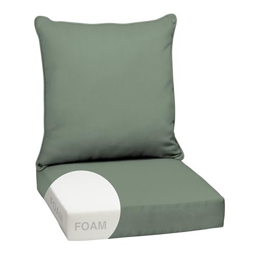Image of Arden earthFIBER Outdoor Foam Deep Seat Cushion Set, 24x24, Premium High-Density Foam, Never Flattens, Weather-Proof for Patio Chair Sofa Couch, Sage Green Texture