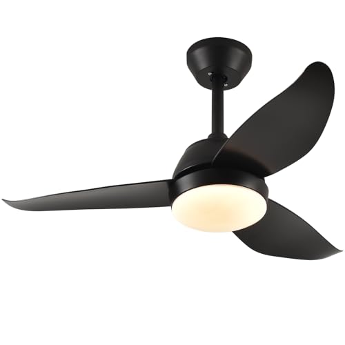 snsok Ventilador de Techo con Luz Silencioso, Motor DC, 6 Velocidades, 3 Colores, Temporizador, Modo Brisa Natural, Doble Altura - Ideal para Verano e Invierno (Negro, 92 CM)