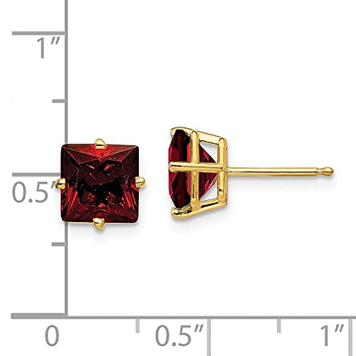 14K Yellow Gold 7Mm Princess Cut Garnet Earrings Birthstone January Stud Gemstone Fine Jewelry For Women Gifts For Her #TOP3