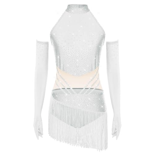 Robe de patinage artistique raffinée avec perçage à chaud et strass brillants dPois