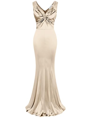 MUXXN Women's 1950s Vintage Sleeveless Ruffle V Neck Mermaid Hem ...