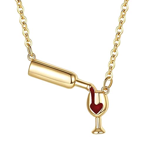 Colar Vinho - Garrafa Vinho Colar Pingente para Meninas | Colar pingente vinho e taça para mulheres,