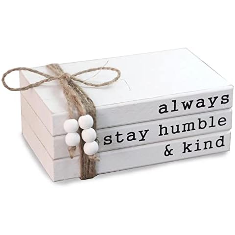 Lavender Inspired Farmhouse Book Decor-Always Stay Humble and Kind Sign-Book Shelf Decor-3 Pieces Faux Wooden Book Stack for Coffee Table Decor-Living Room Decor-Fireplace mantle table decor Cover